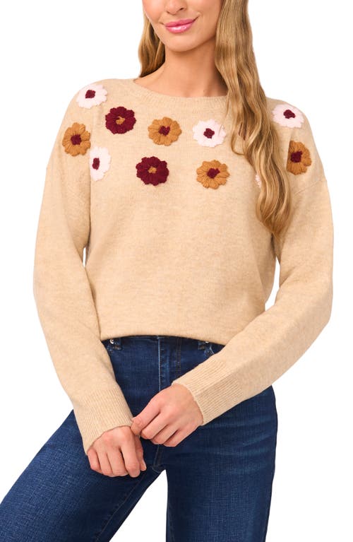 Cece Embroidered Flower Sweater In Brown