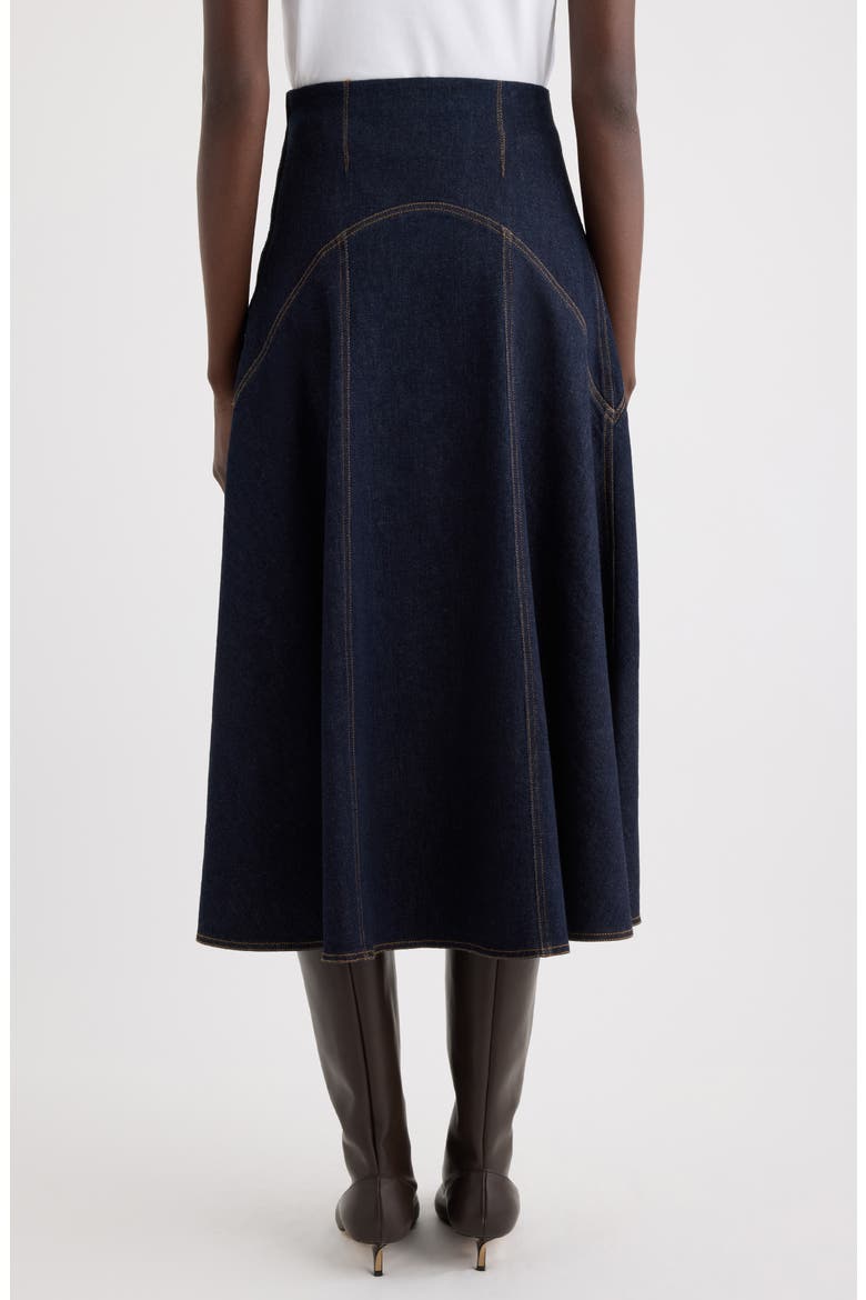 La Jupe Triangle de-Nîmes A-Line Denim Midi Skirt, Alternate, color, DARK NAVY