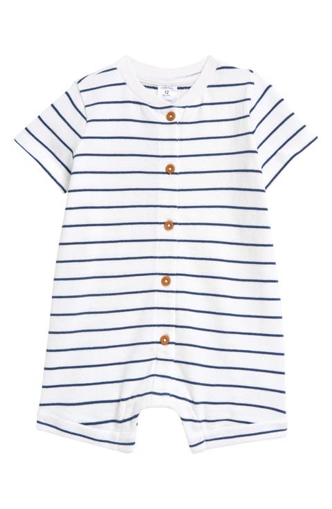 Stripe Button-Up Cotton French Terry Romper (Baby)
