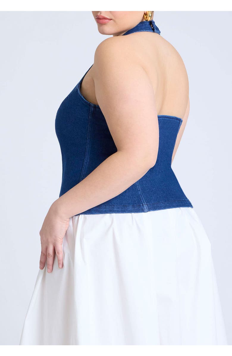 ELOQUII Comfort Stretch Denim Halter Top, Main, color, 