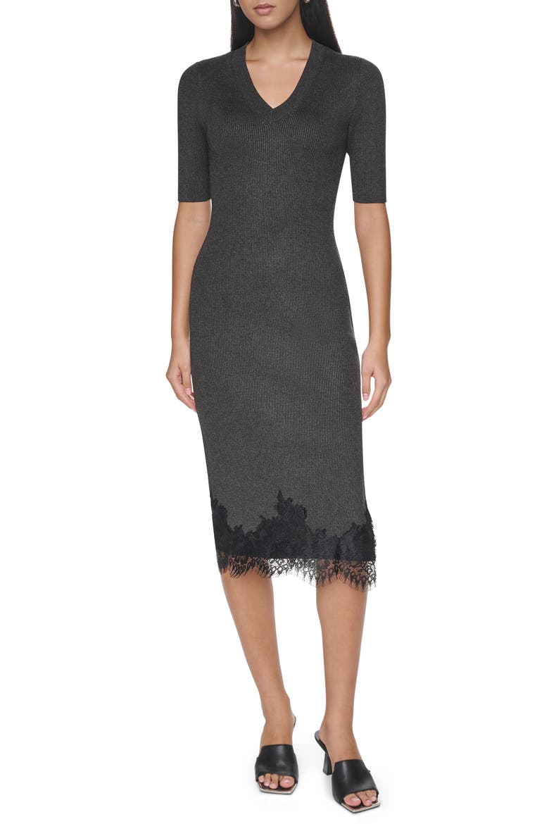 Lace Trim Midi Sweater Dress, Main, color, ASPHALT