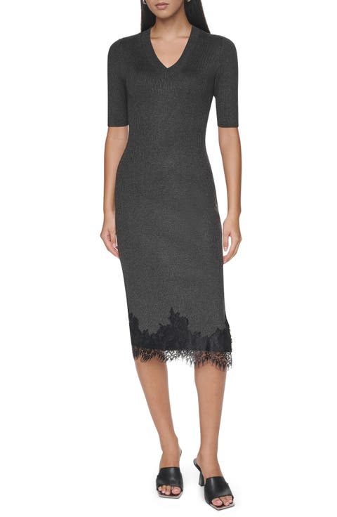 Lace Trim Midi Sweater Dress