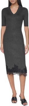 DKNY Lace Trim Midi Sweater Dress