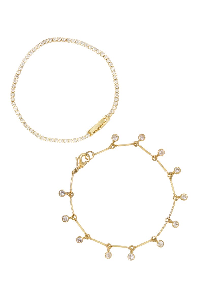 Set of 2 Crystal Bracelets, Main, color, GOLD