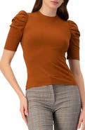 IVONNE Puff Shoulder Ribbed-Knit T-shirt