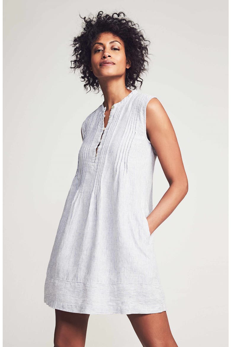 Isha Linen Swing Dress, Alternate, color, BLUE MINI STRIPE