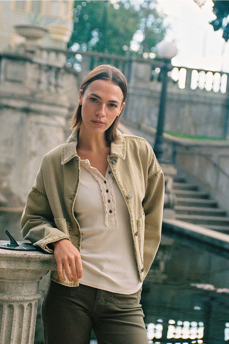 Sable Chore Embroidery Trim Jacket, Alternate, color, Khaki