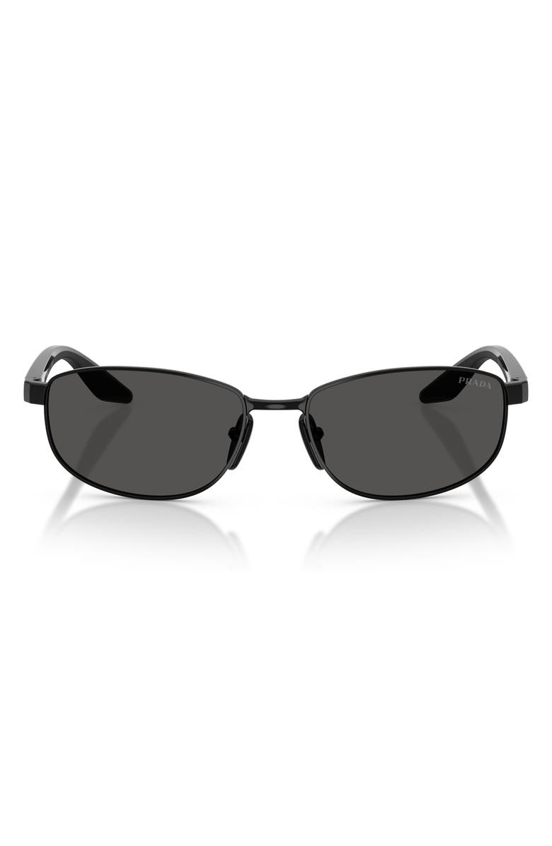 Prada Linea Rossa 58mm Oval Sunglasses, Main, color, Black / Dark Grey