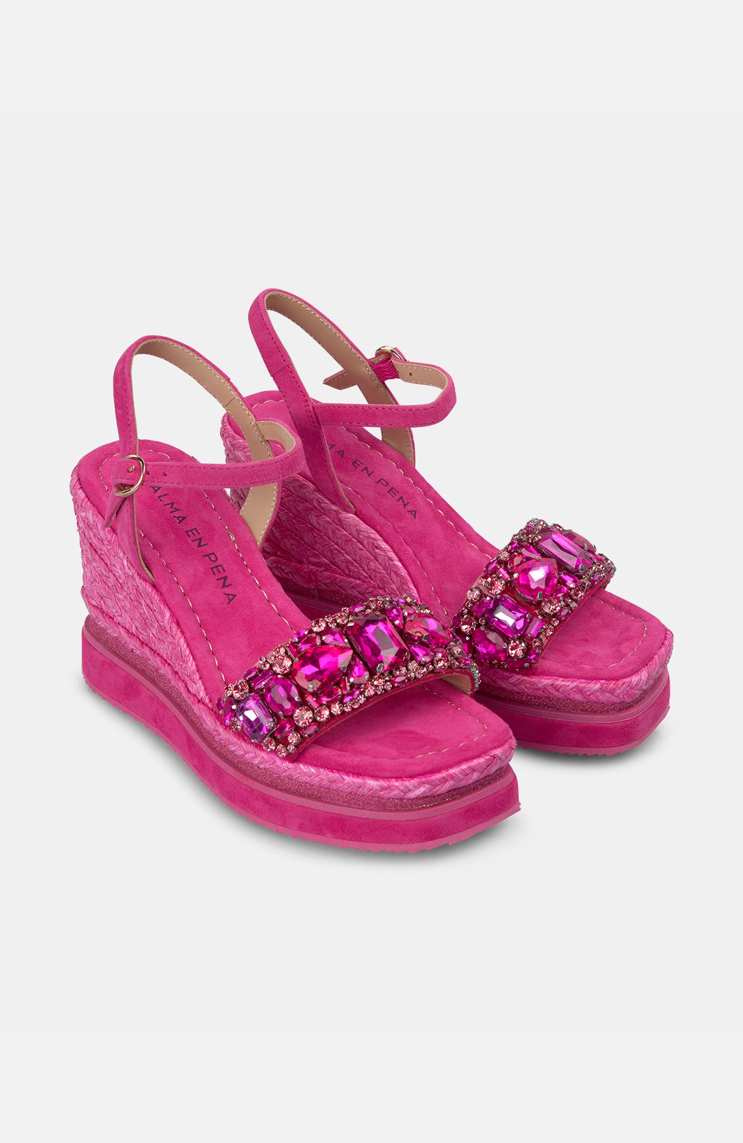 Platform Wedge With Rhinestones, Alternate, color, Pink
