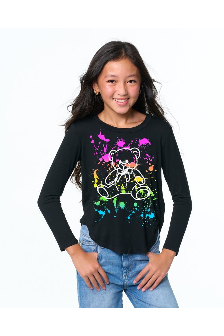 Tunic top with Teddy Bear screen - Little Kid, Alternate, color, Black Paint