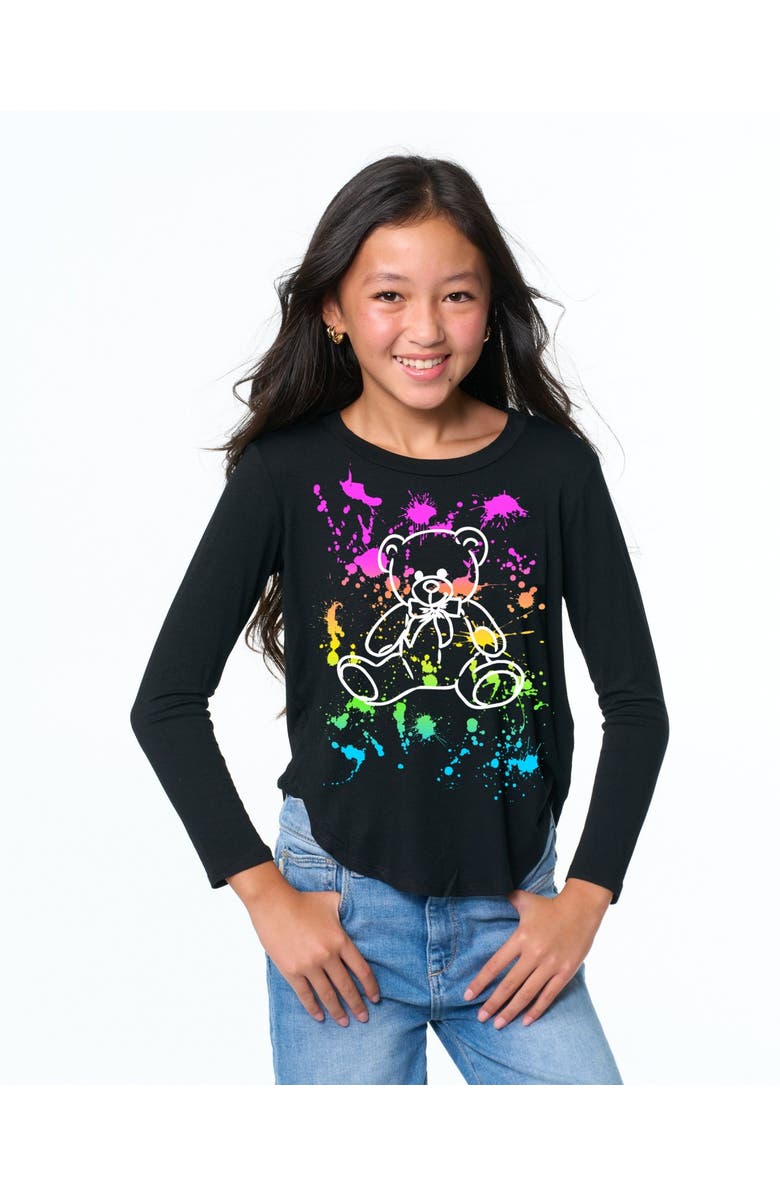 Malibu Sugar Tunic top with Teddy Bear screen - Little Kid, Alternate, color, Black Paint