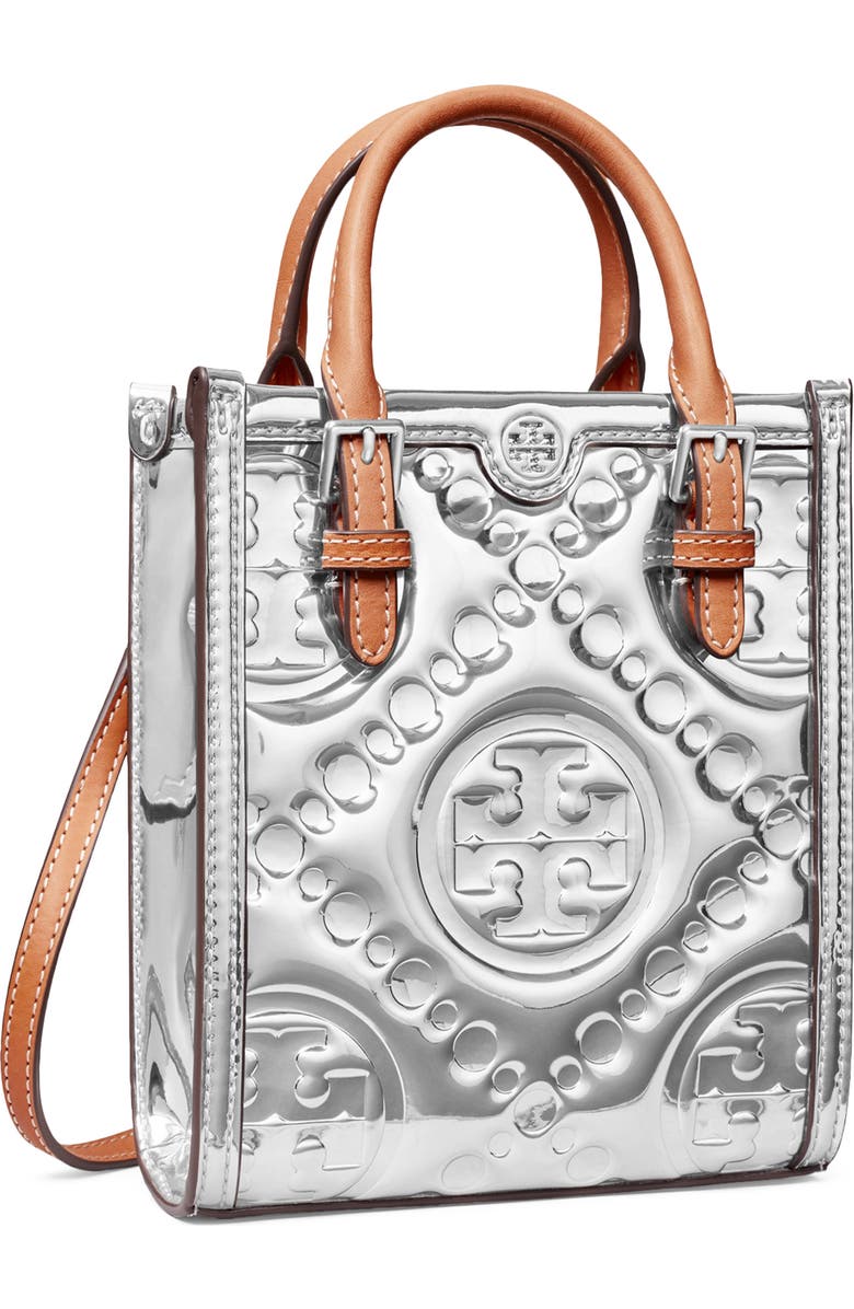 Tory Burch Mini T Monogram Embossed Metallic Tote Bag, Alternate, color,