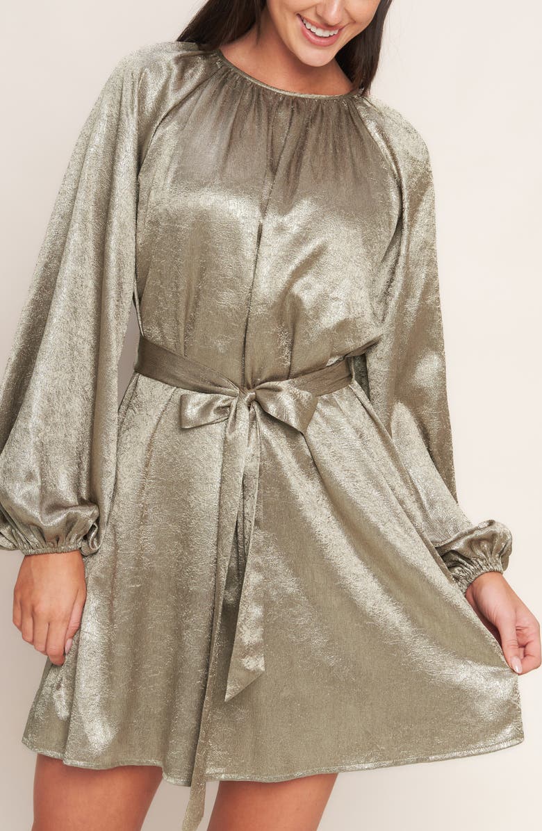 FLYING TOMATO Long Sleeve Foil Minidress, Alternate, color, Taupe