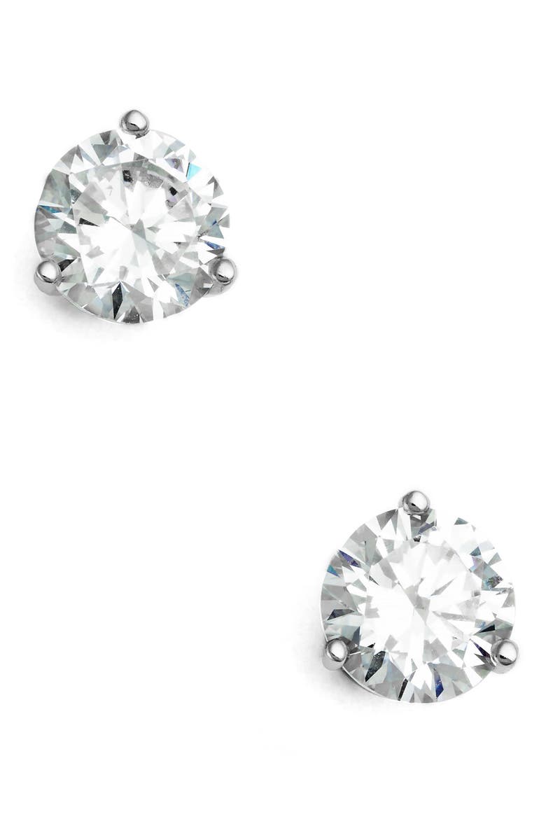 Cubic Zirconia Stud Earrings - 2ct., Main, color, PLATINUM