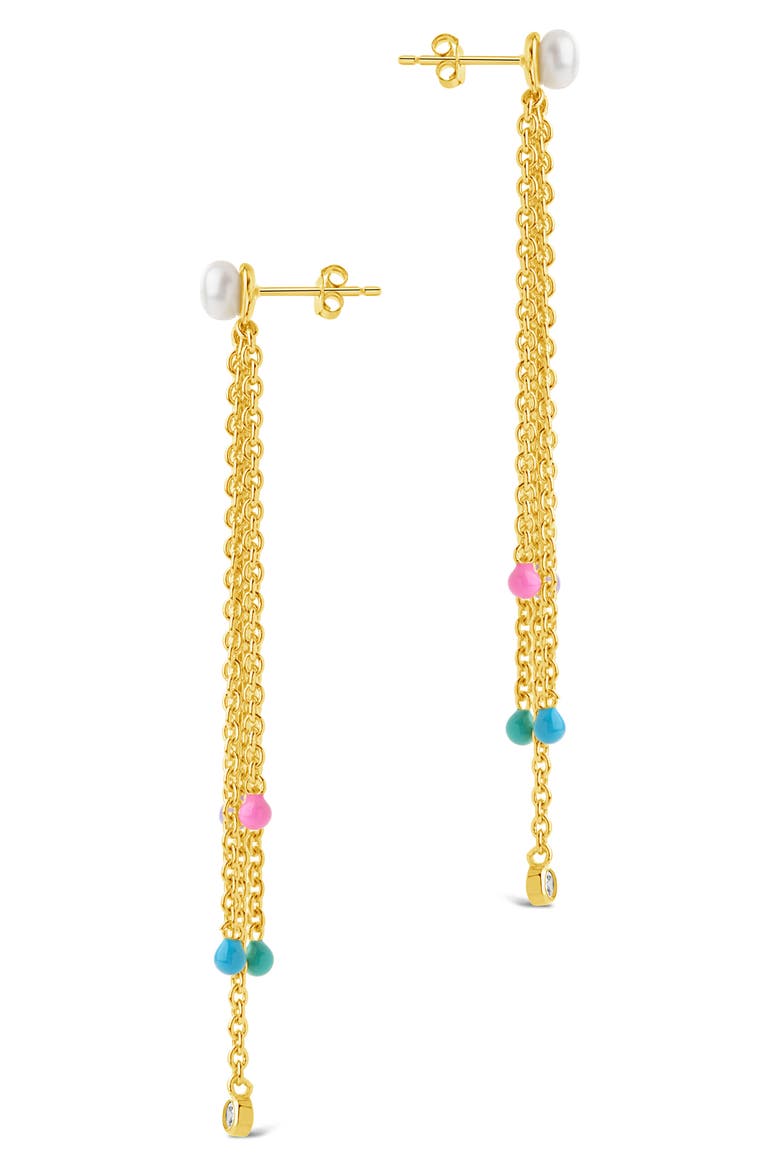 Delmare Imitation Pearl Linear Drop Earrings, Alternate, color, GOLD
