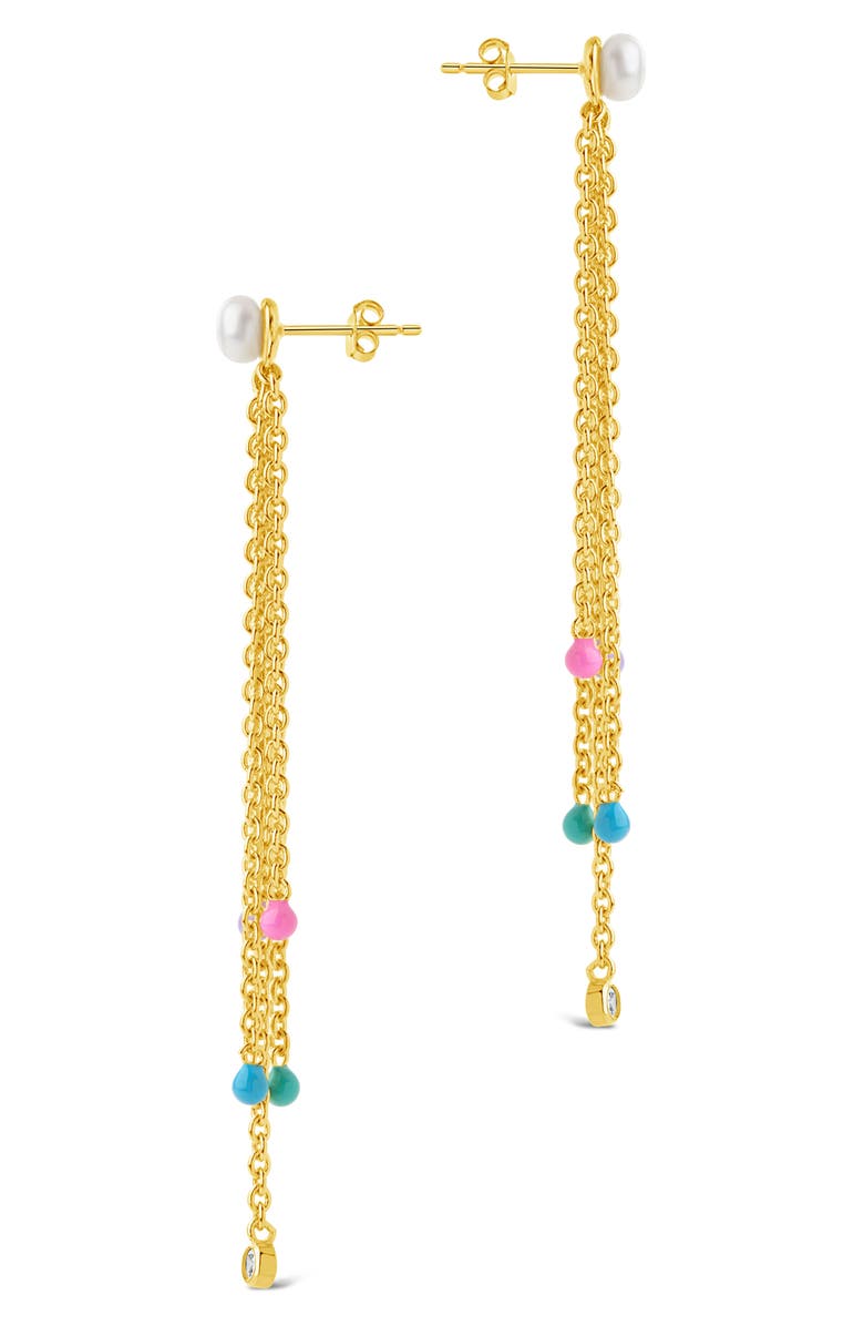 Sterling Forever Delmare Imitation Pearl Linear Drop Earrings, Alternate, color, Gold