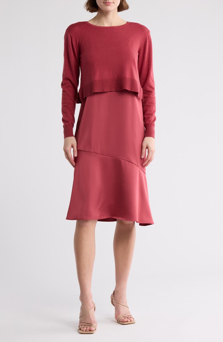 Sam Edelman Slipdress & Long Sleeve Sweater Two-Piece Set, Main, color, Rose