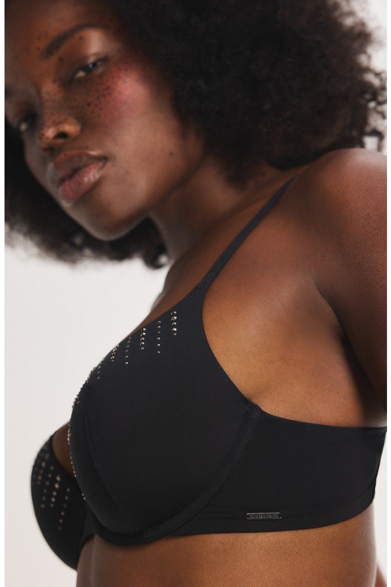 Microfiber Rhinestone Underwire Push-Up Bra, Alternate, color, BLACK CAVIAR
