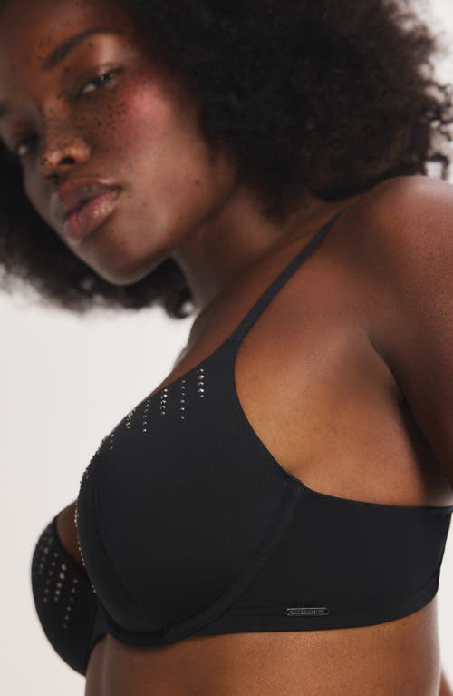 Savage X Fenty Microfiber Rhinestone Underwire Push-up Bra In Black