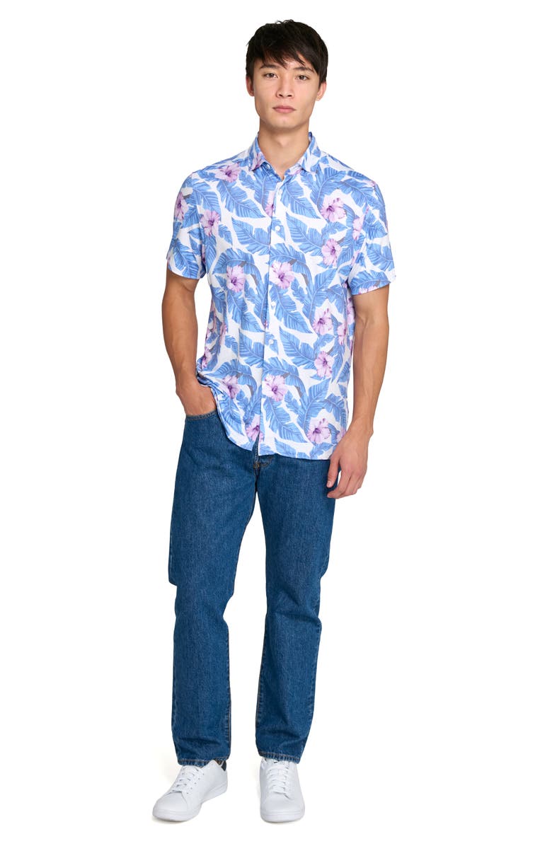 CONSTRUCT Floral Leaf Performance Knit Polo, Alternate, color, White/ Blue