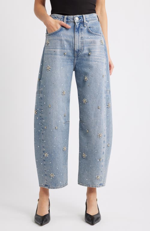 Rag & Bone Charlie Flower Crystal High Waist Ankle Barrel Jeans In Blue