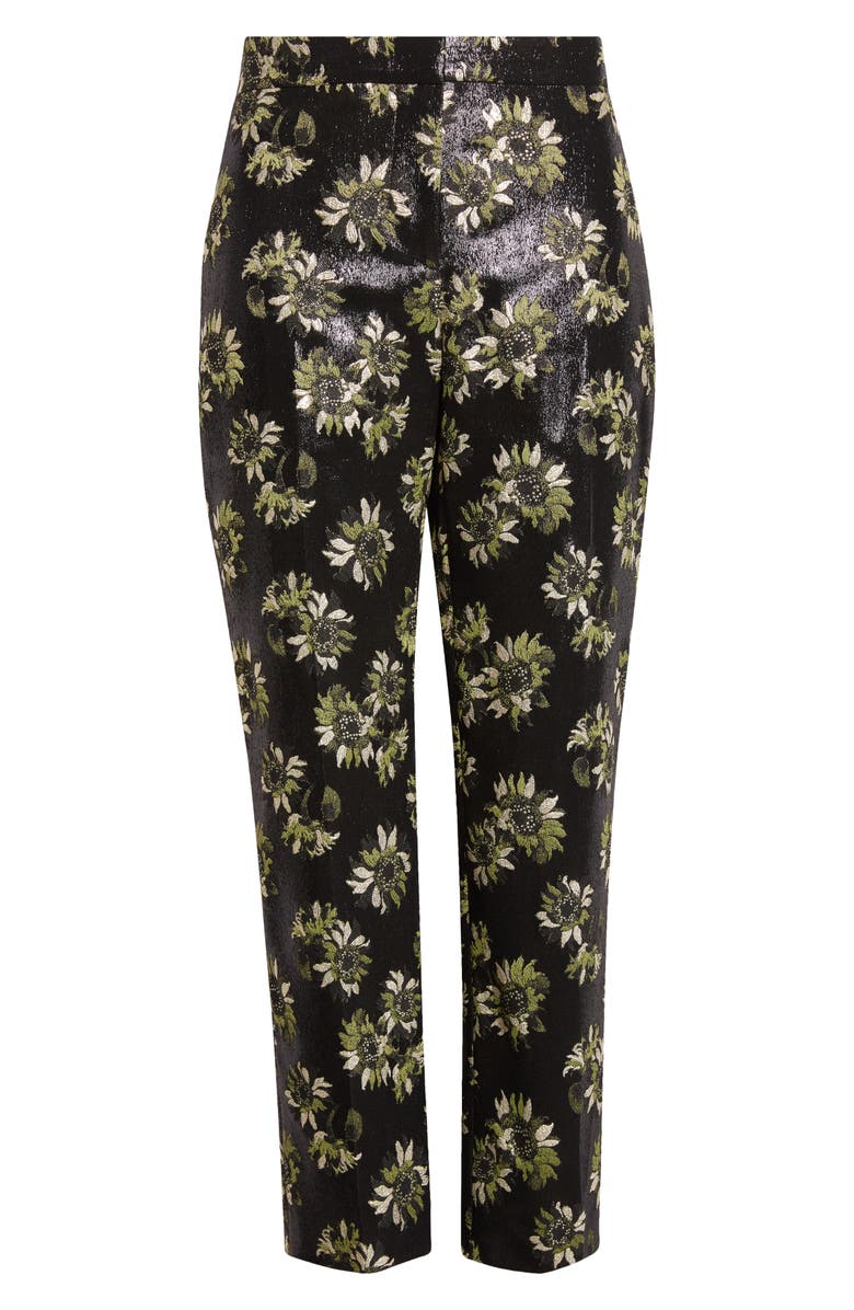 McQueen Metallic Sunflower Jacquard Cigarette Trousers, Alternate, color, Black-Green-Gold