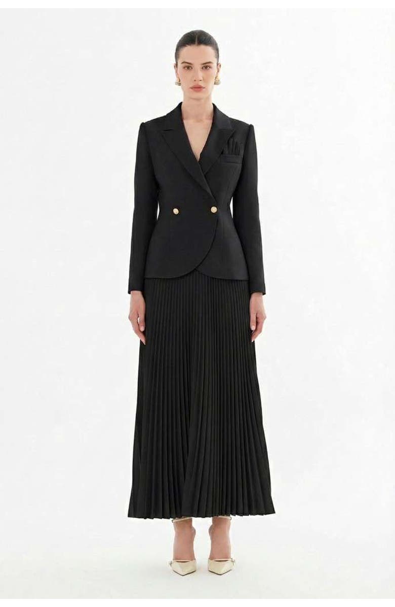 Gizia Double-Breasted Jacket and Pleated Skirt, Main, color, Black