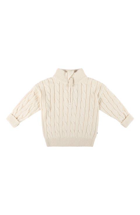 Cable Knit Cotton Half Zip Sweater