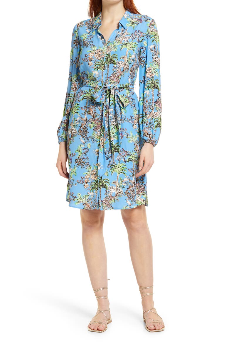 Bethane Shirt Dress, Main, color, BLUE THISTLE TIGER QUEEN