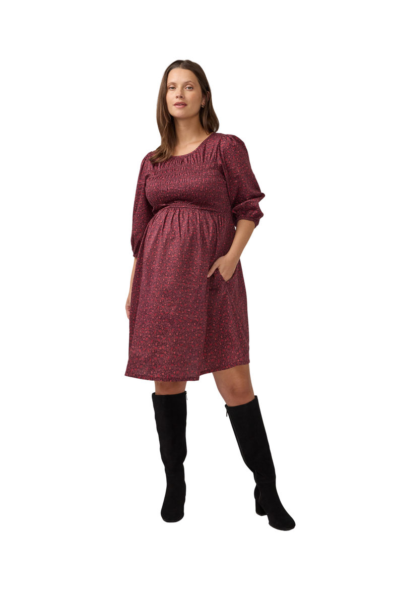 Smocked Paisley Cotton Maternity Dress, Alternate, color, Burgundy Paisley