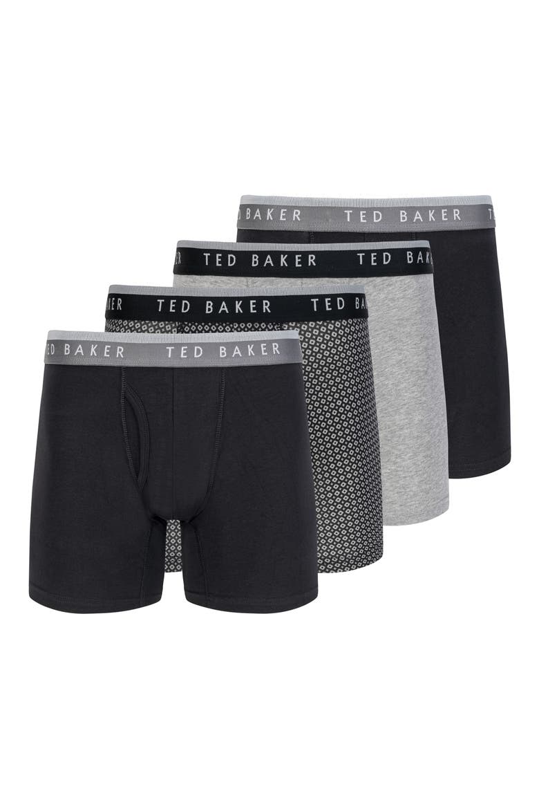 Assorted 4-Pack Stretch Cotton Boxer Briefs, Main, color, BLACK / GREY