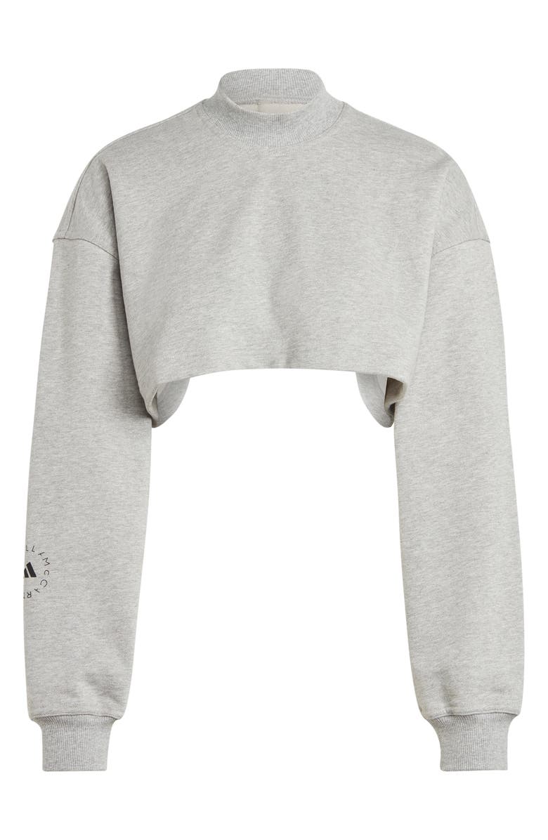 adidas by Stella McCartney TrueCasuals Organic Cotton Mock Neck Open Back Crop Sweatshirt, Main, color, Medium Grey Heather