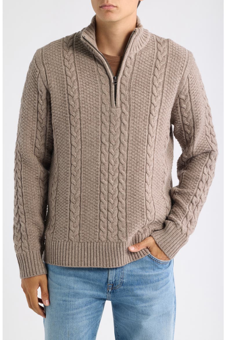 Cable Knit Quarter Zip Sweater, Main, color, TAUPE