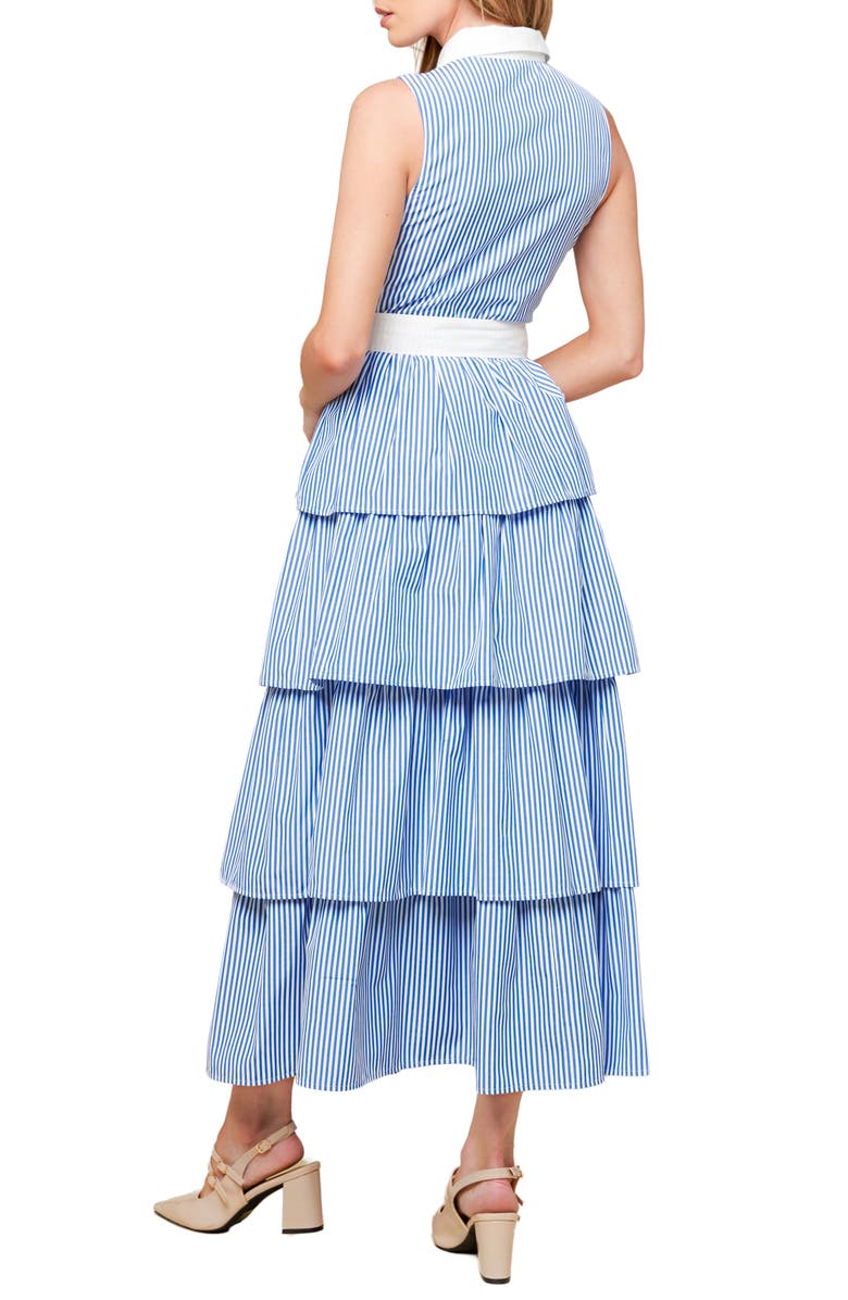 FLYING TOMATO Stripe Sleeveless Tiered Maxi Shirtdress, Alternate, color, 