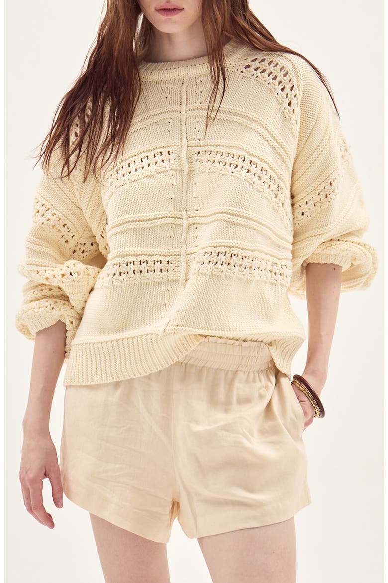 Faial Open Stitch Cotton Blend Sweater, Main, color, BUTTER