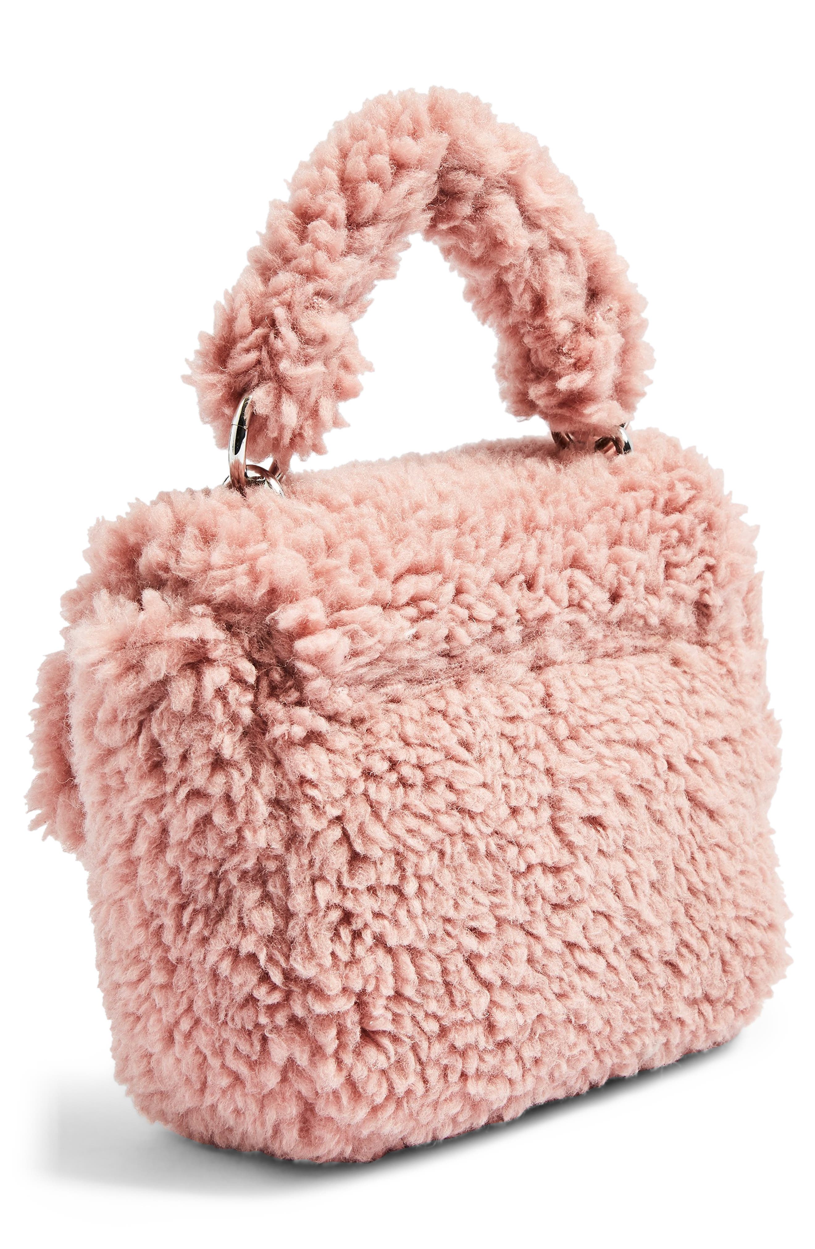 Topshop Faux Shearling Shoulder Bag, Alternate, color, 