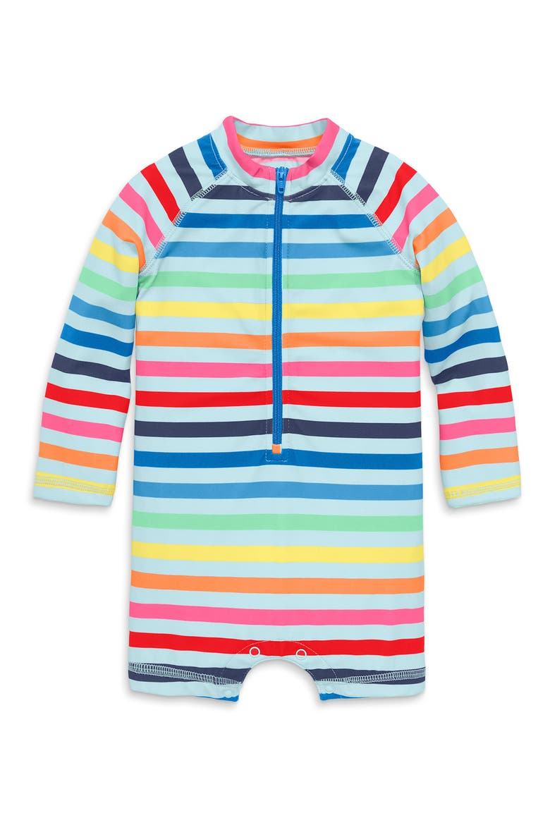 Long Sleeve One-Piece Rashguard Swimsuit, Main, color, MIST SPRING STRIPE
