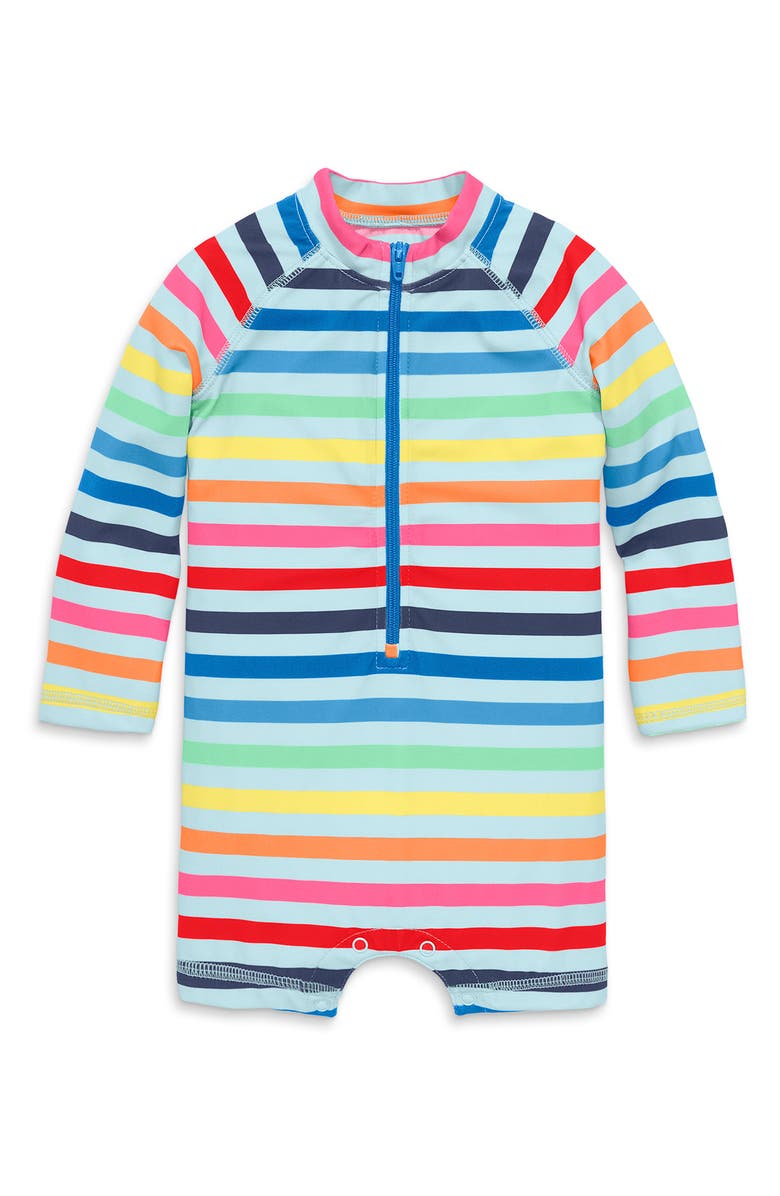Primary Long Sleeve One-Piece Rashguard Swimsuit, Main, color, Mist Spring Stripe