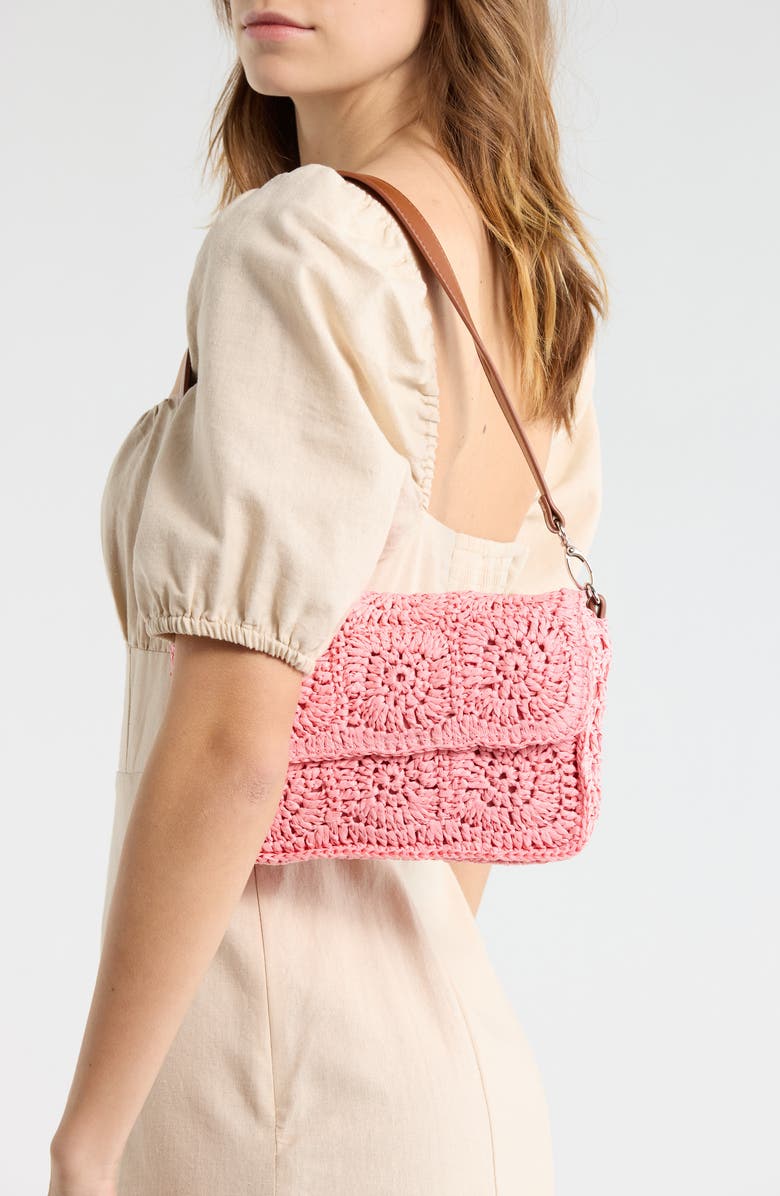 Collection XIIX Crochet Squares Raffia Shoulder Bag, Alternate, color, Peach