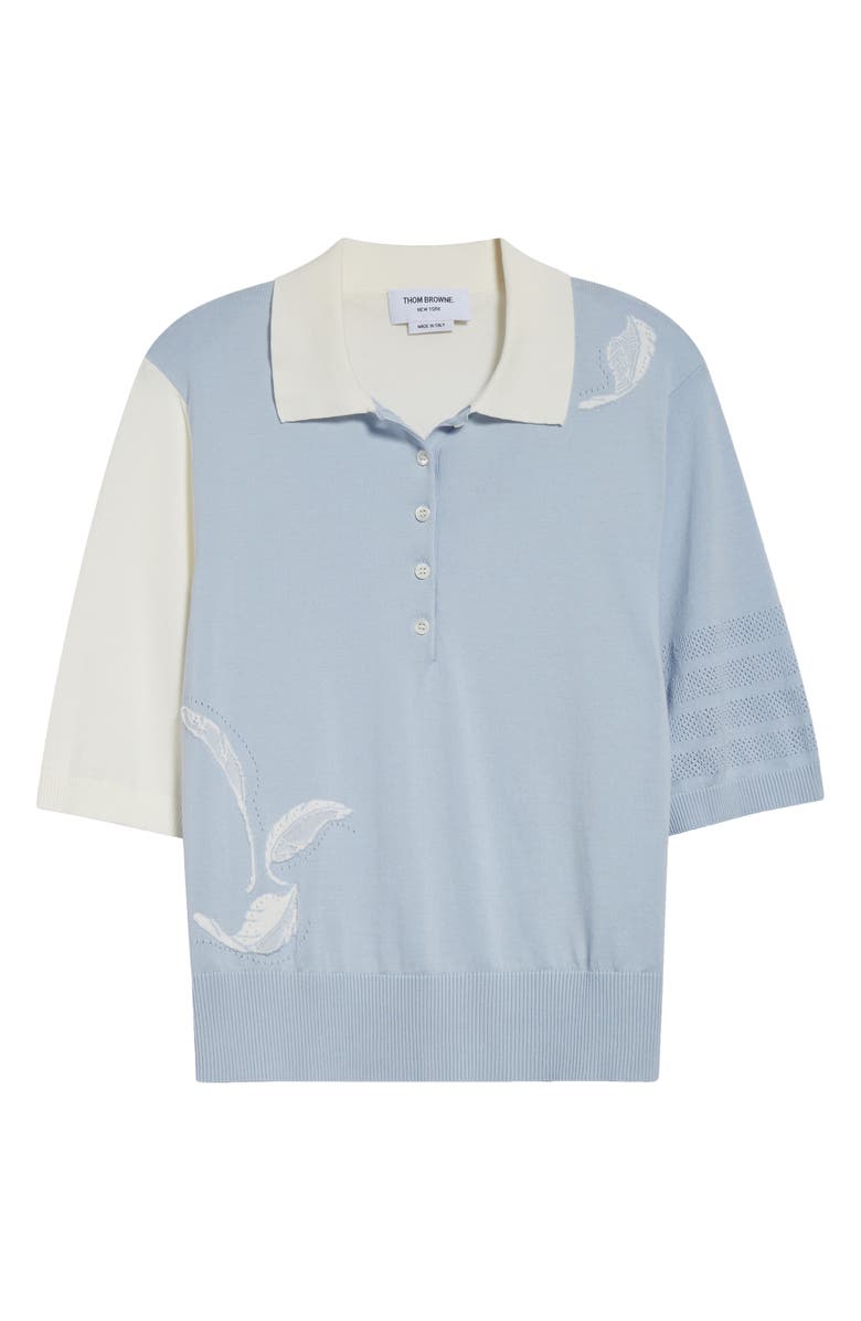Thom Browne Fun-Mix Feather Intarsia Cashmere Polo, Alternate, color, Light Blue