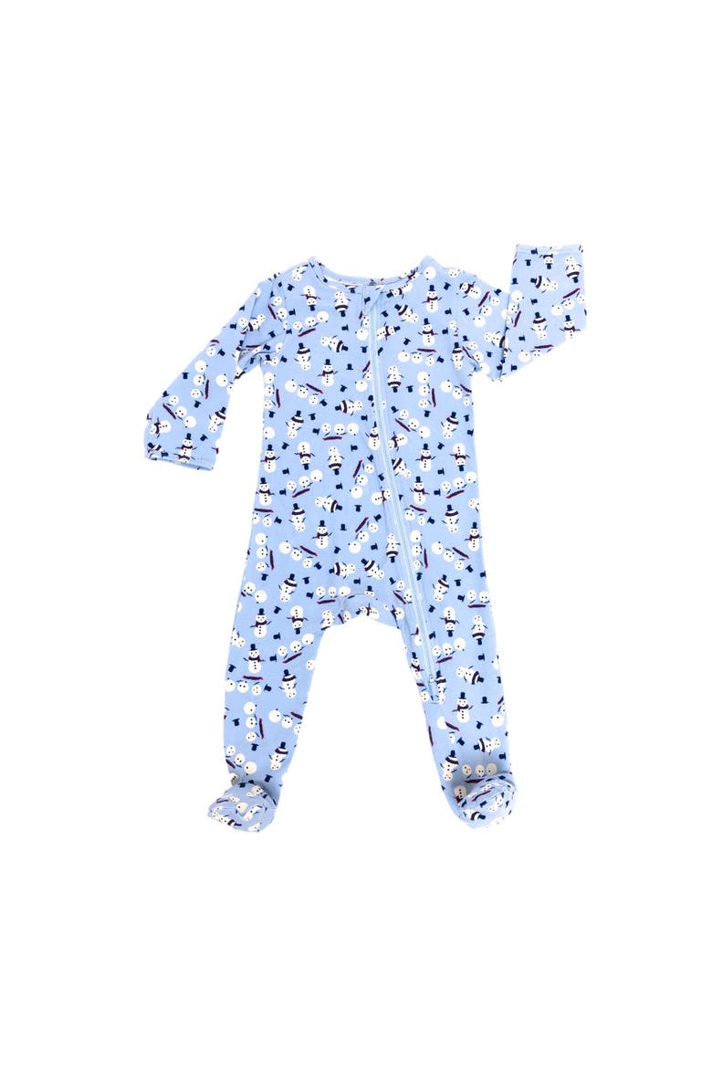 Norani Stretch Organic Cotton Zip Footie - Holiday Snowmen, Main, color,