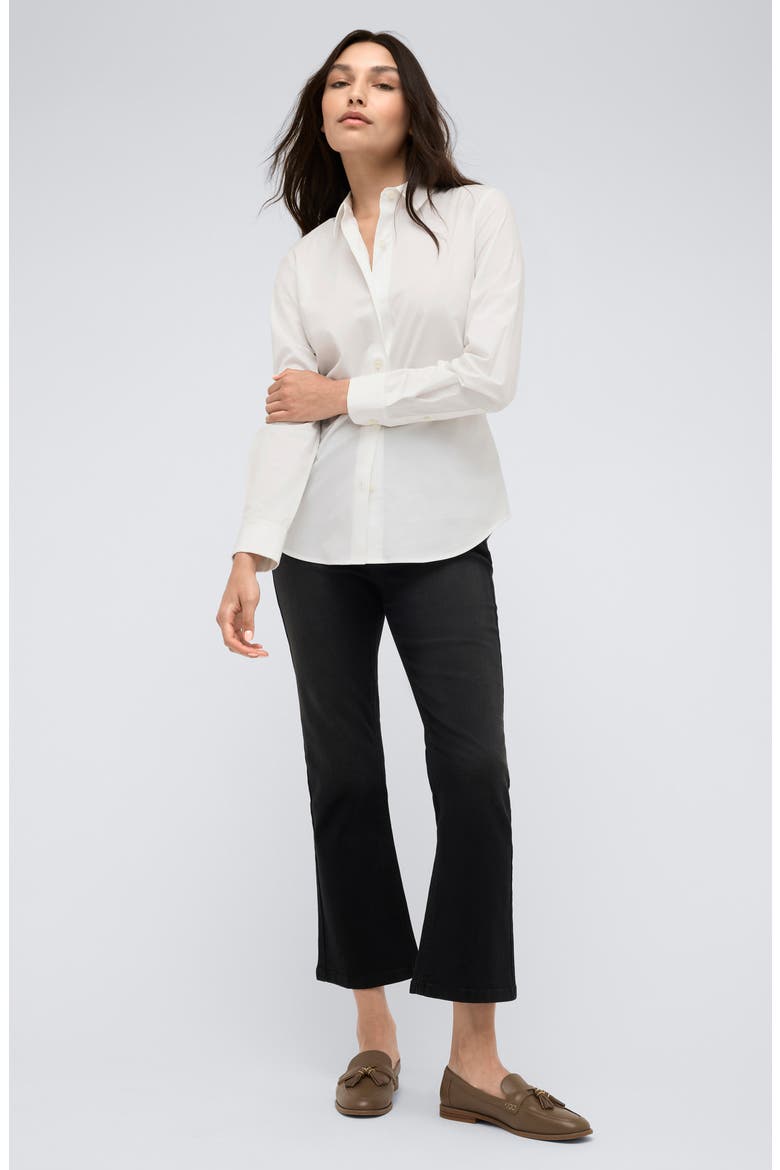 Fitted Cotton Blend Button-Up Shirt, Alternate, color, PURE WHITE