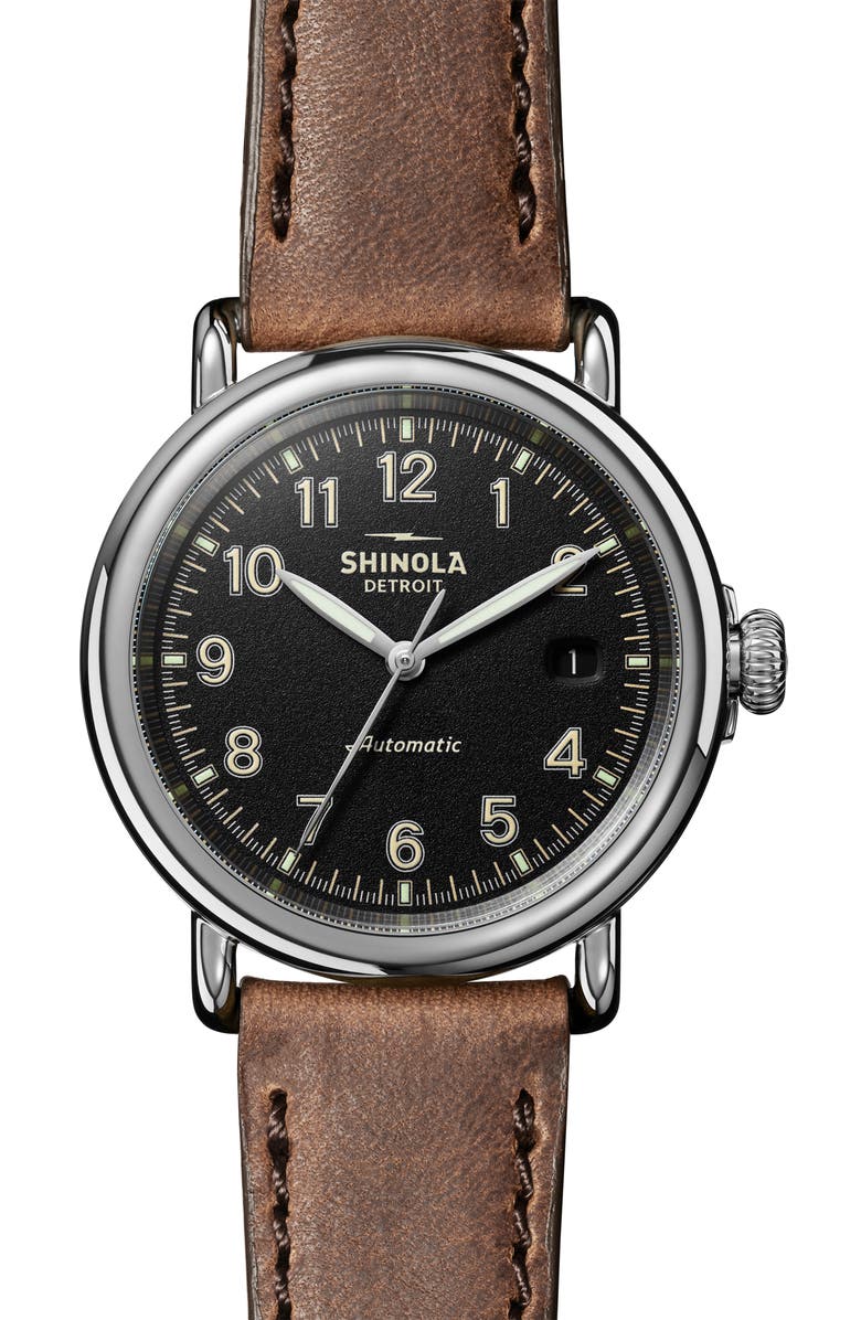 Shinola Runwell Automatic Leather Strap Watch, 40mm, Main, color, 