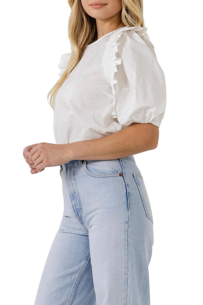 Ruffle Smocked Puff Sleeve Blouse, Alternate, color, WHITE
