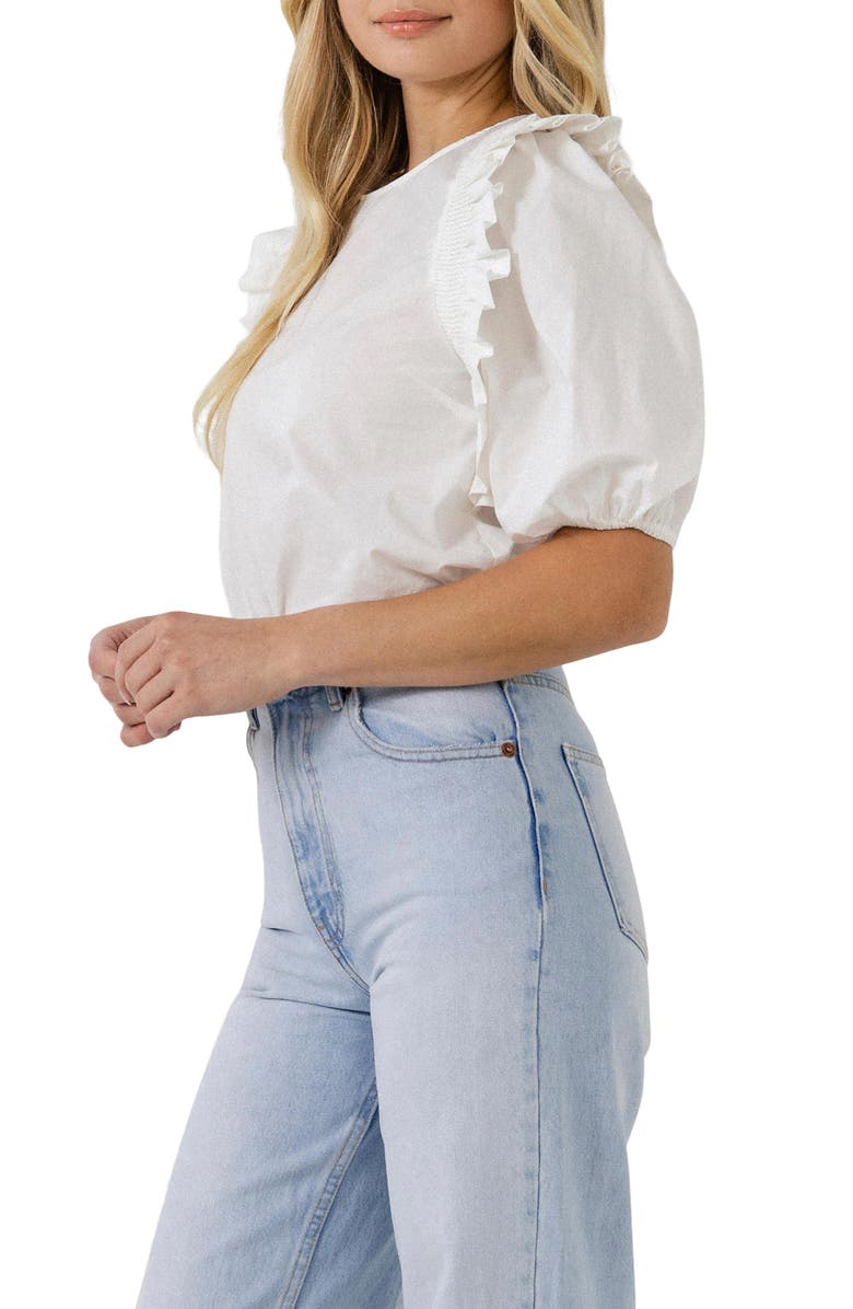 English Factory Ruffle Smocked Puff Sleeve Blouse, Alternate, color, White