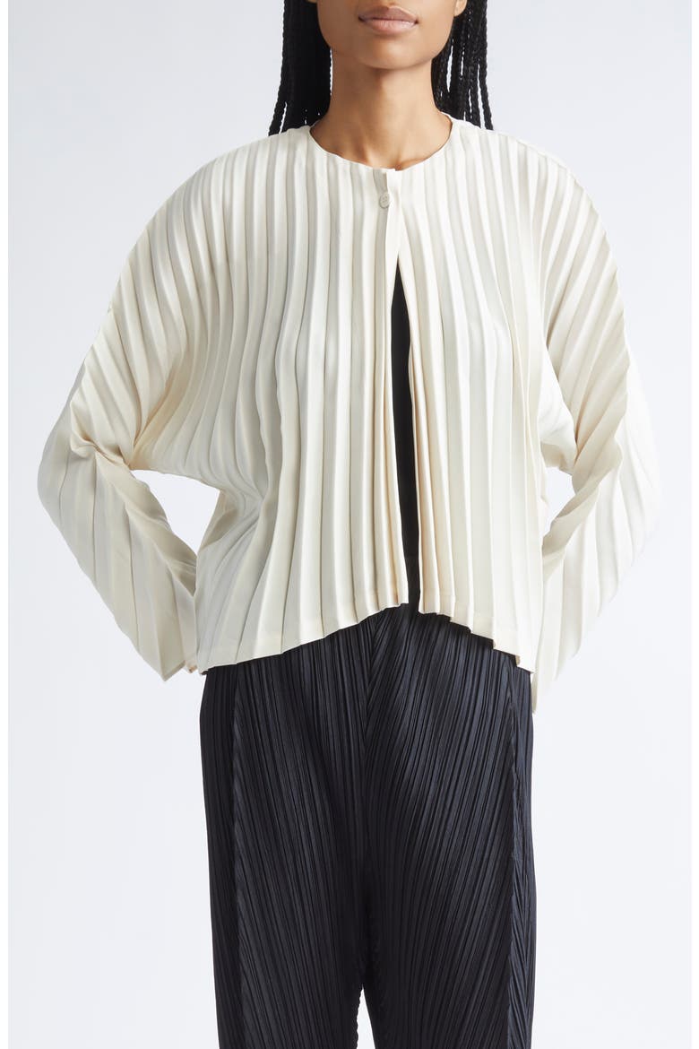 Circular Pleated Cardigan, Main, color, OFF WHITE