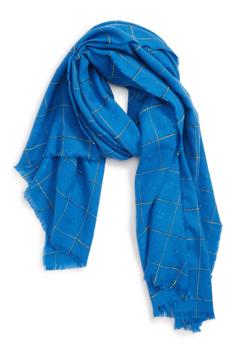Grid Check Oblong Scarf, Main, color, BLUE/ YELLOW