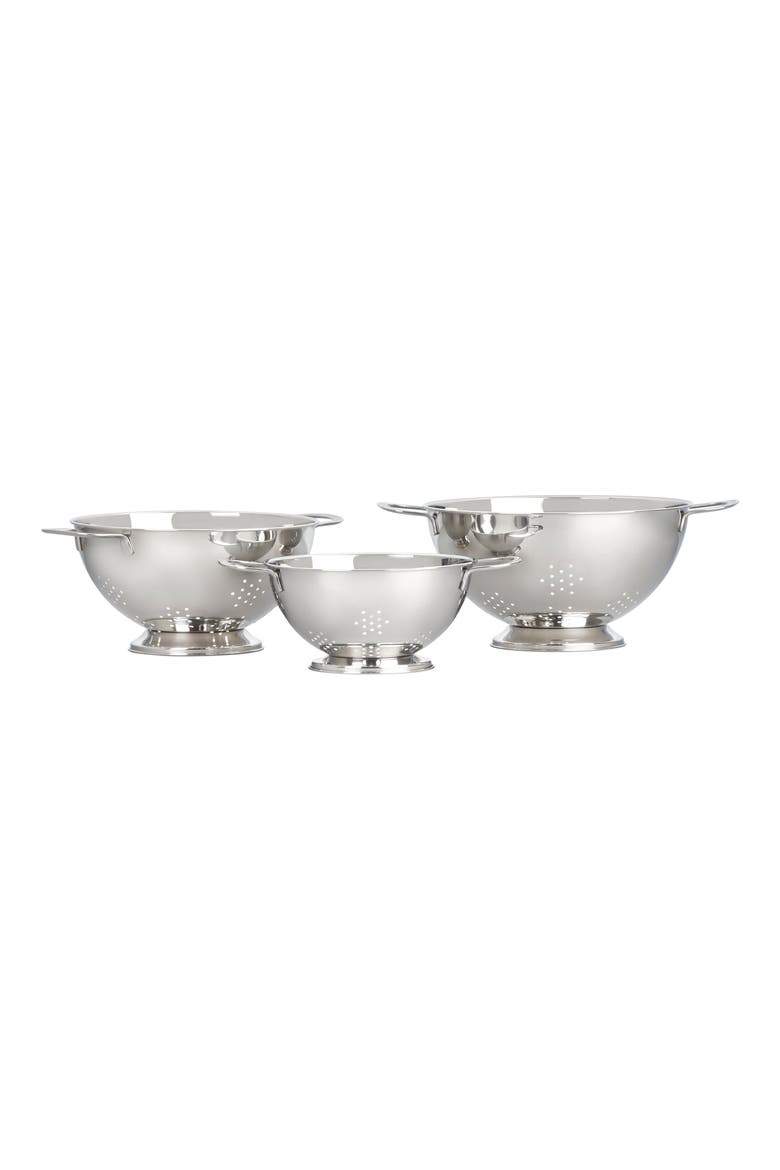 Set of 3 Stackable Stainless Steel Colanders, Main, color, STAINLESS STEEL