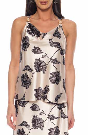 TASH AND SOPHIE Floral Chain Strap Satin Top