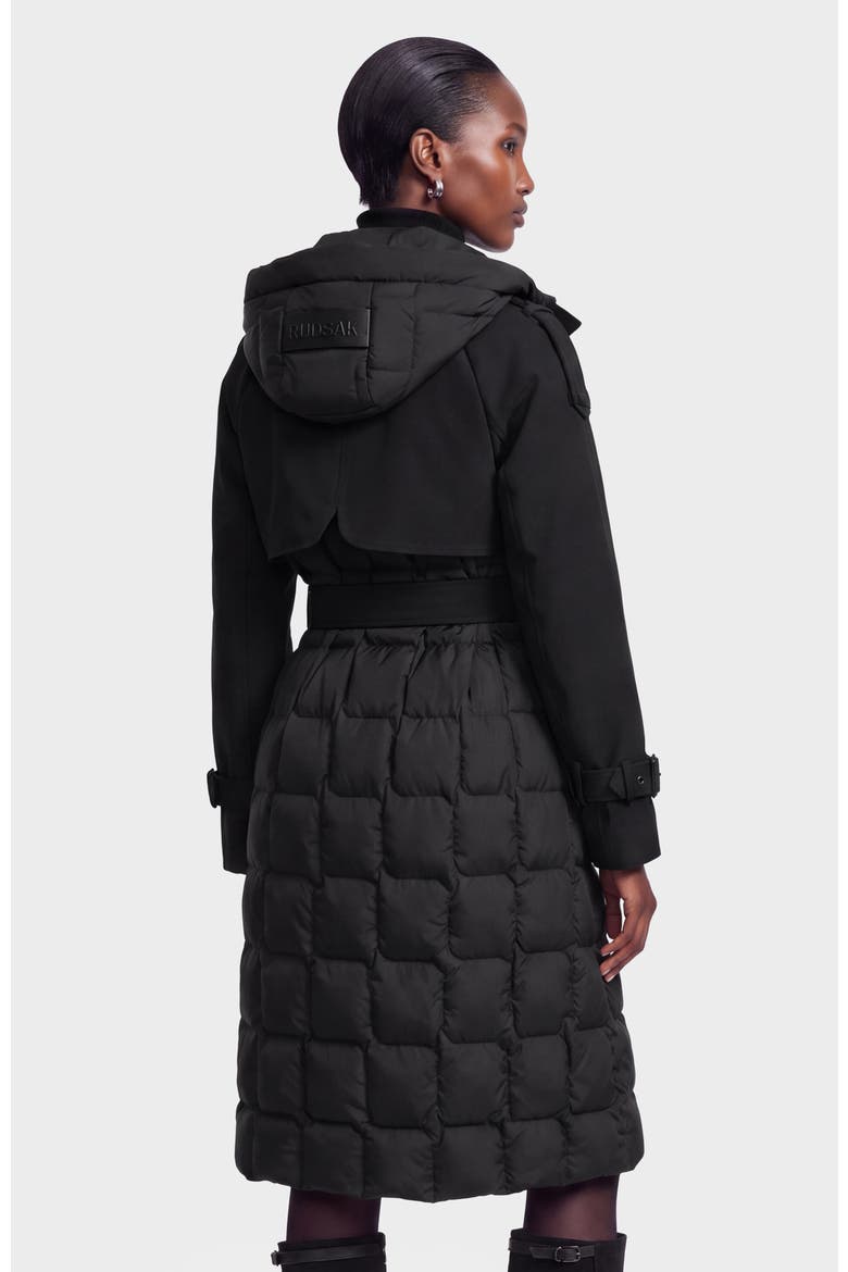 Elvie Quilted Down Trench, Alternate, color, Black